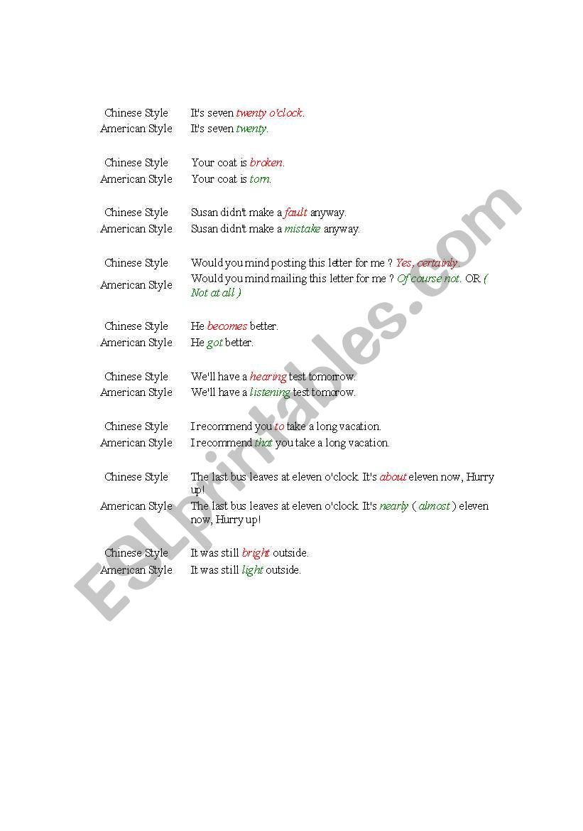 Common Mistakes in English worksheet