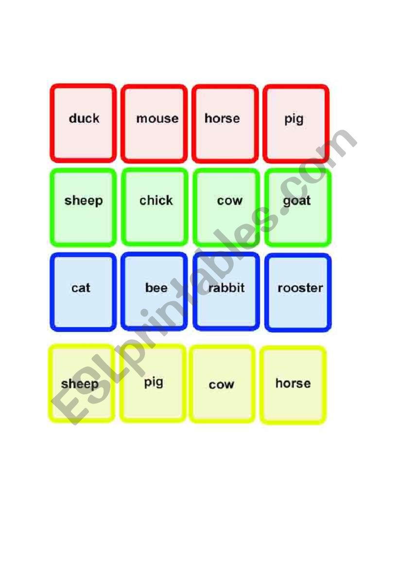 Farm Animal UNO game 1 worksheet