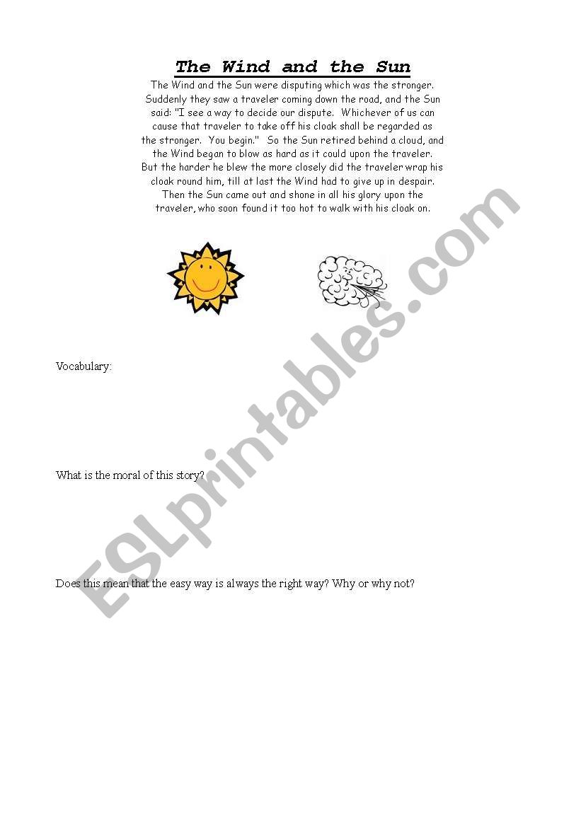 The Wind and the Sun worksheet