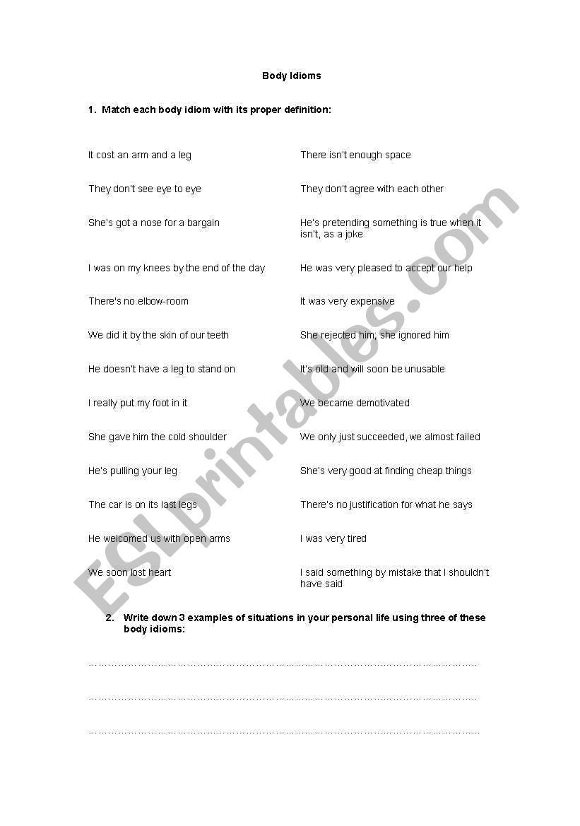 Body Idioms worksheet