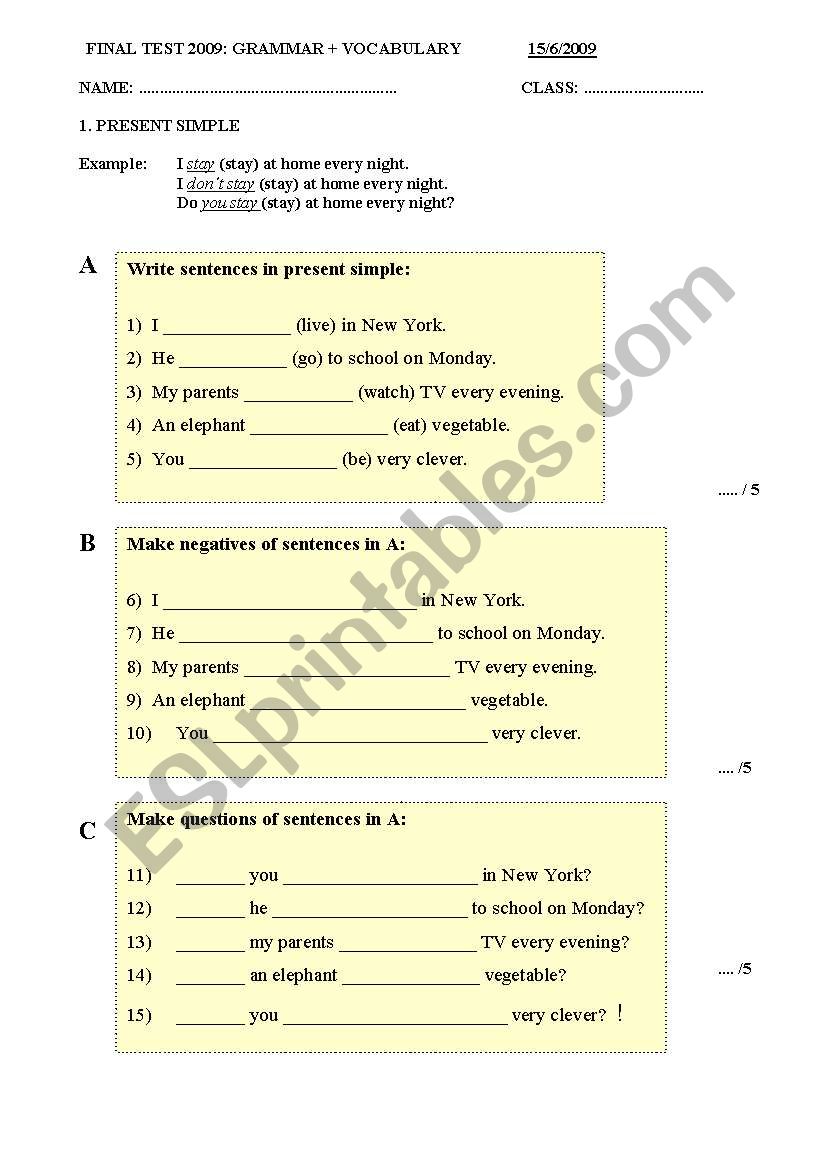 Final test 3 worksheet