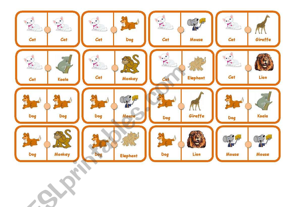 Dominoes - Animal worksheet