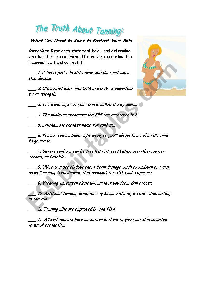 The Truth about  Tanning worksheet