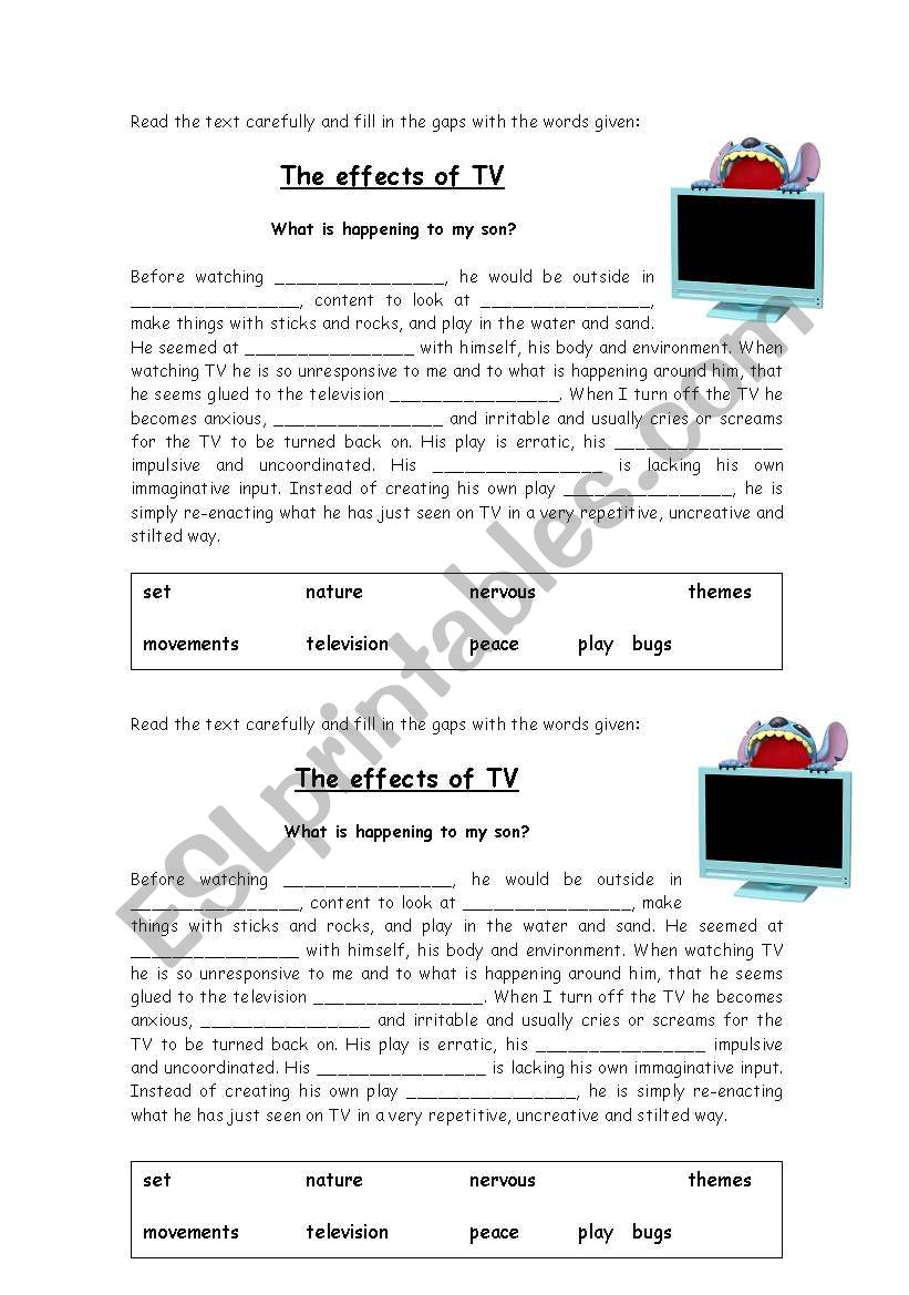 The effects of TV worksheet