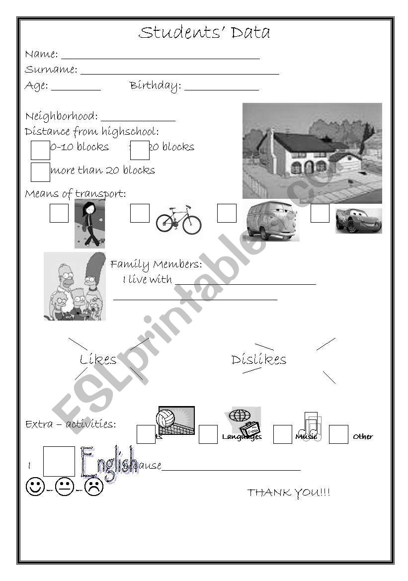 Students data worksheet