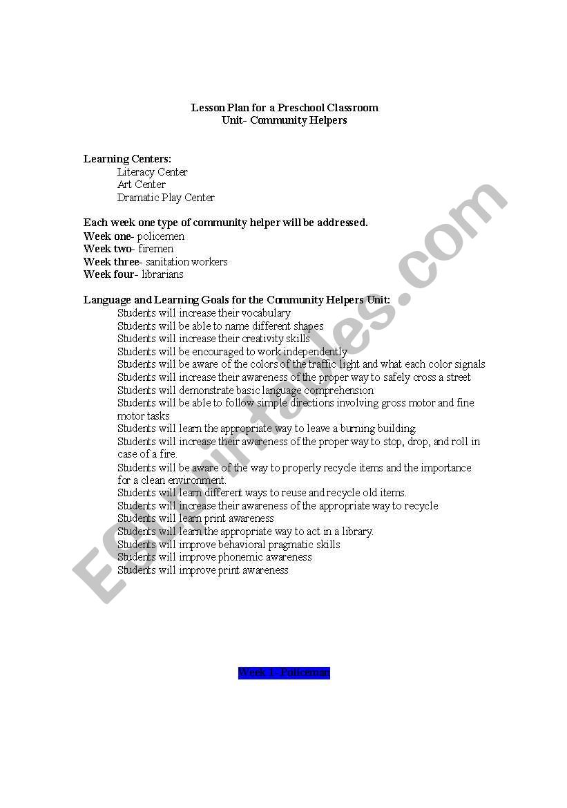 comunity workers worksheet