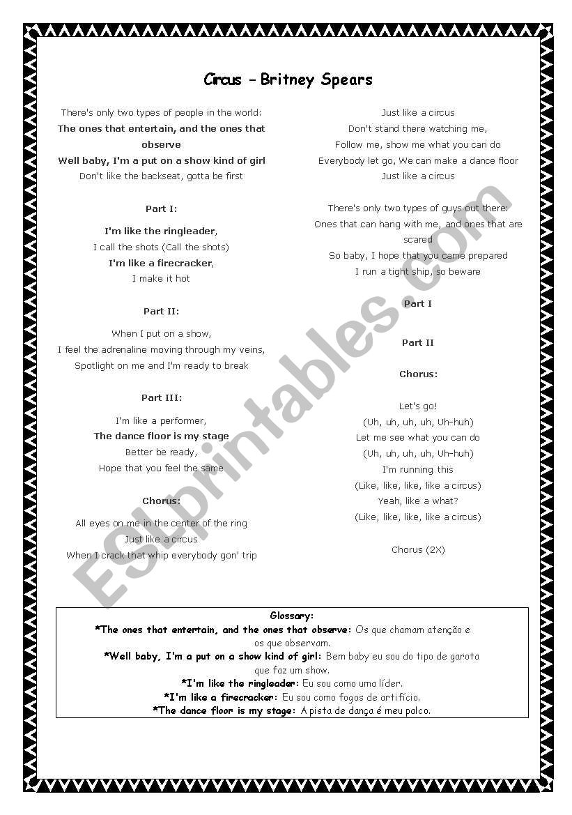 Britney Spears - Circus worksheet