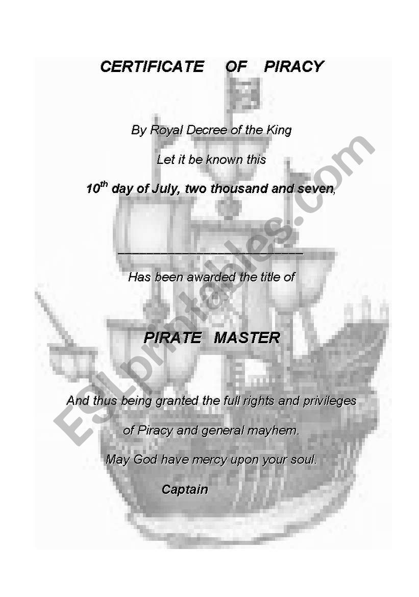 Pirates certificate worksheet