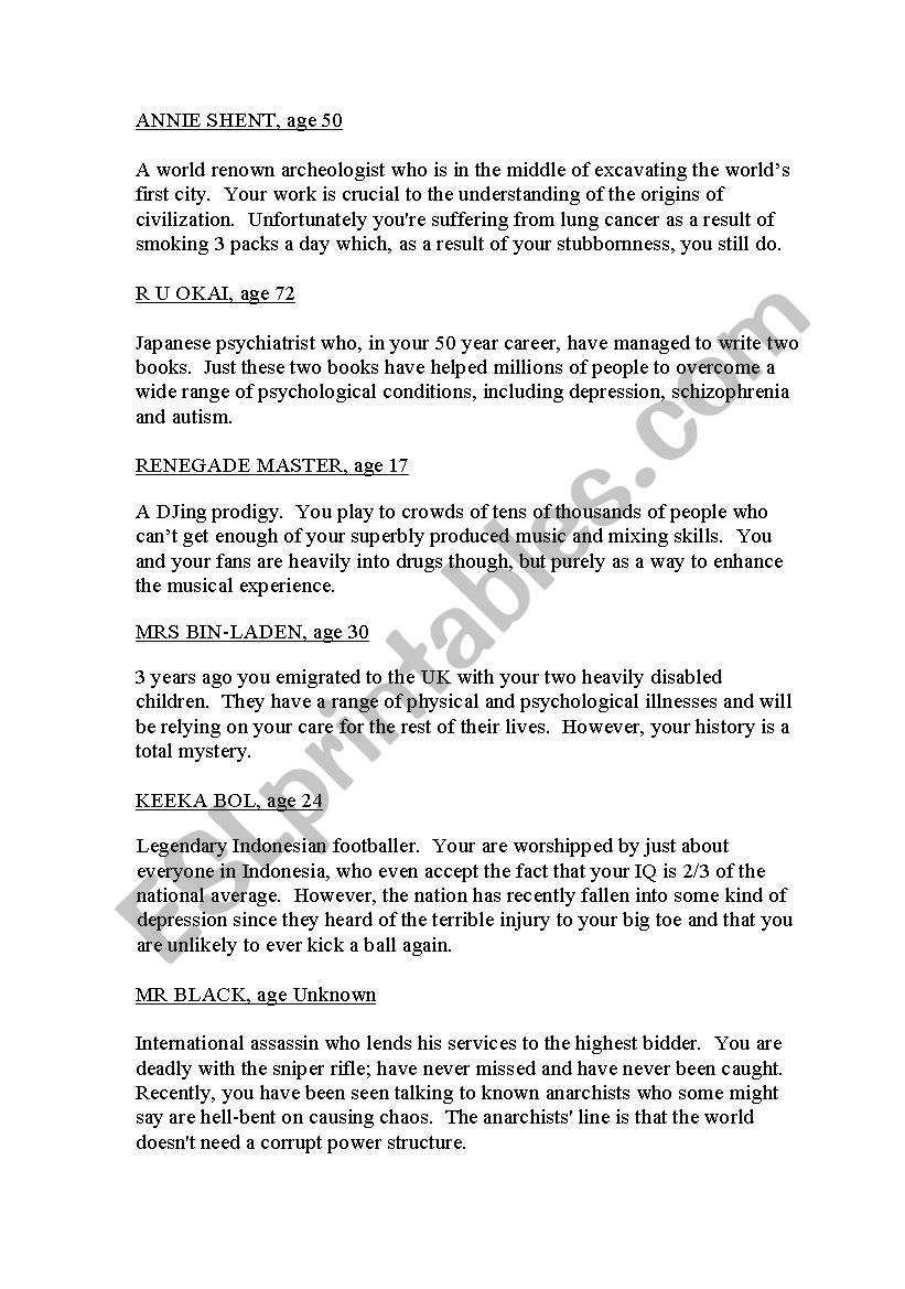 Ballon Debate worksheet