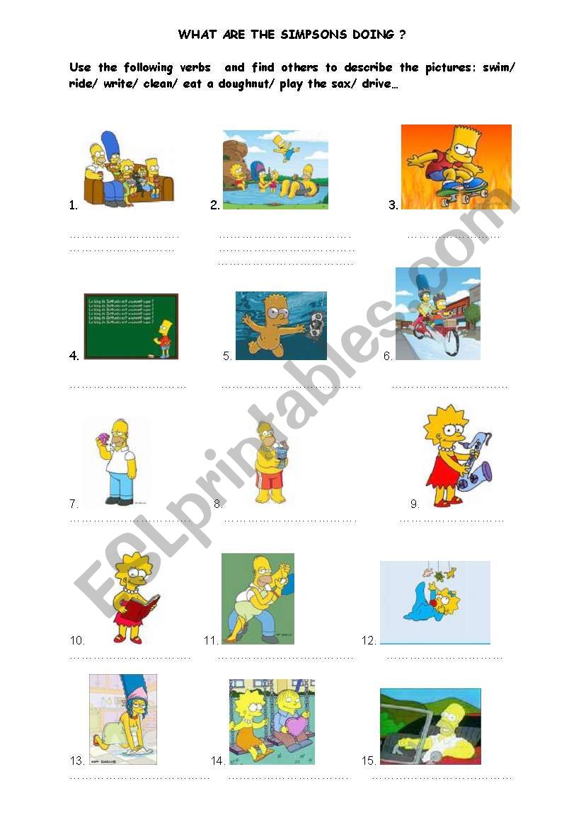 What are the simpsons doing? worksheet