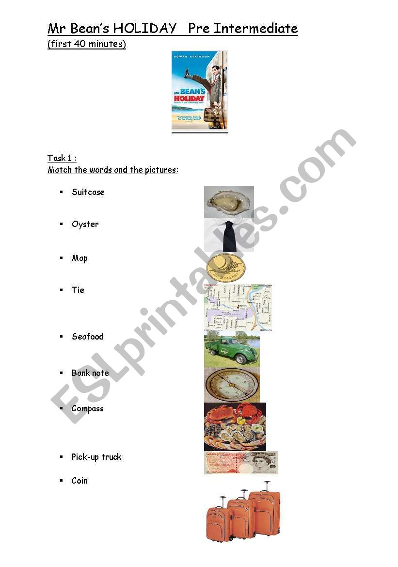 Mr beans holiday worksheet