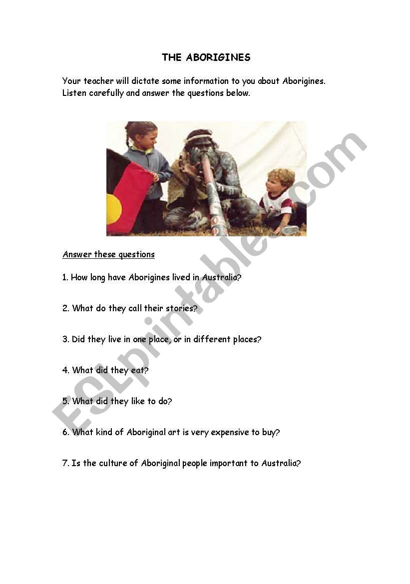 THE ABORIGINES worksheet