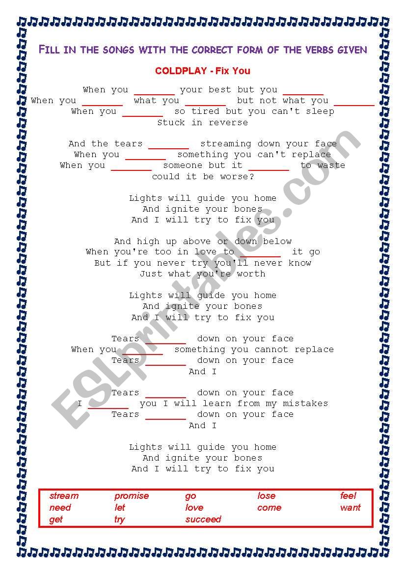 Simple Present Songs worksheet