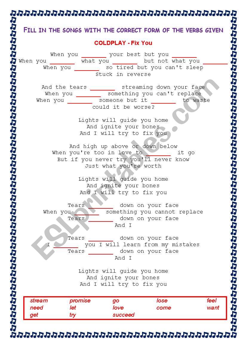 Simple Present Songs worksheet