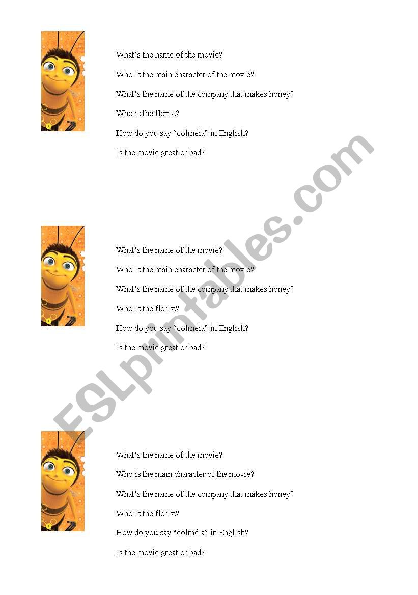 bee movie activity worksheet