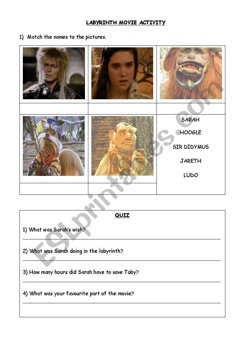 LABYRINTH - MOVIE ACTIVITY worksheet