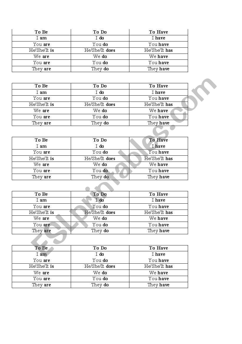 Verbs to be, to do, and to have in the present tense