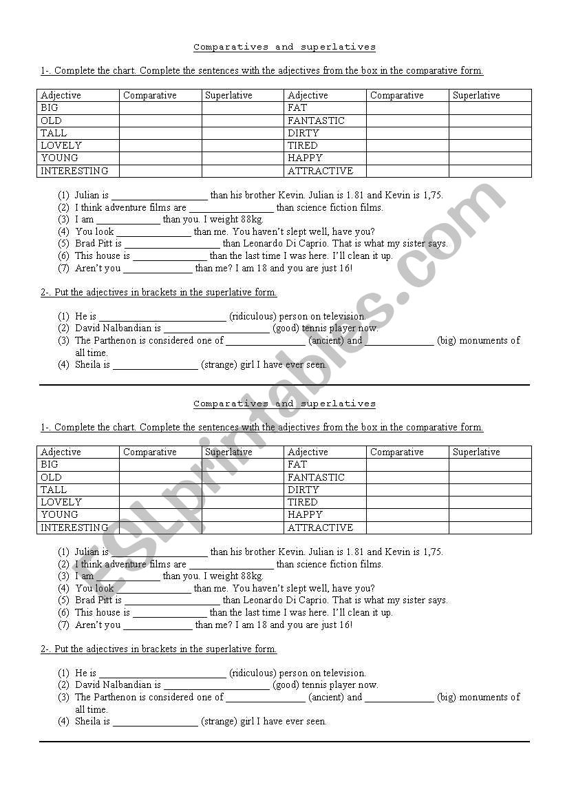 Comparatives and Superlatives worksheet