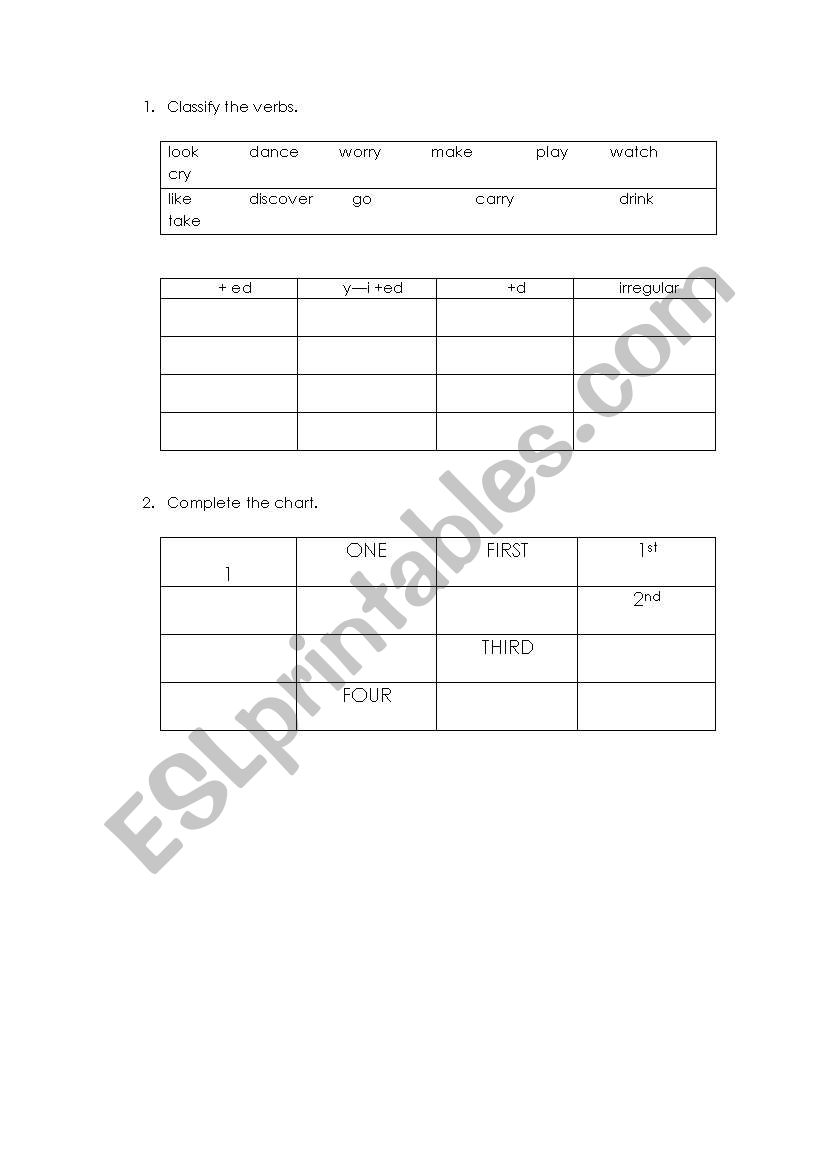 past simple verbs and exercise numbers