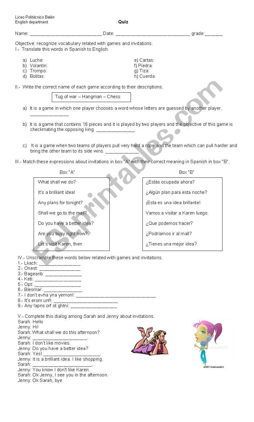 quiz sobre games and invitations
