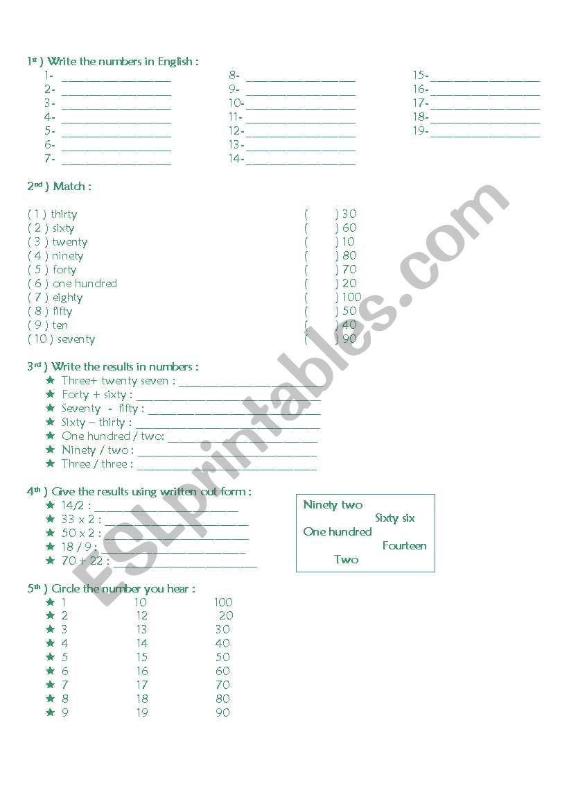 Numbers. worksheet