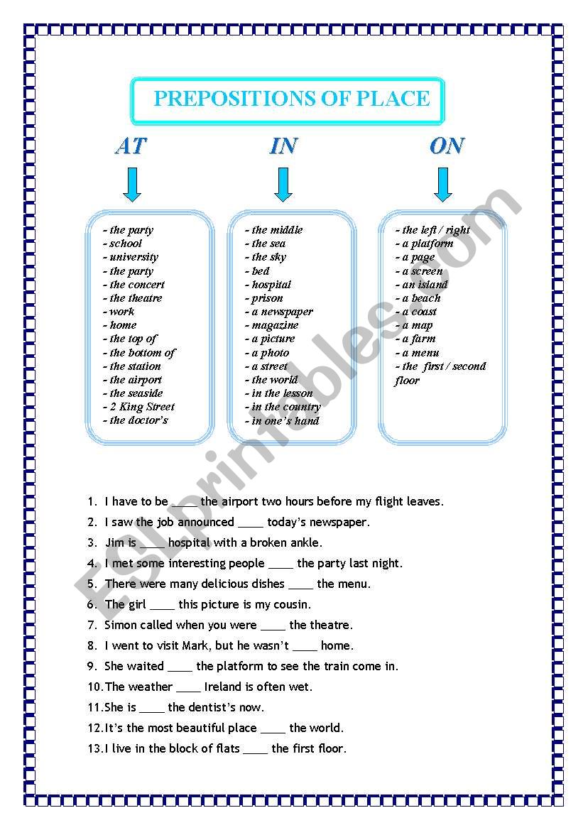 prepositions of place worksheet