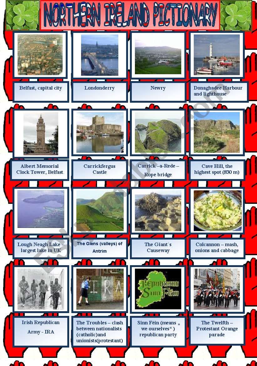 Northern Ireland pictionary with written practice of the attractions ...