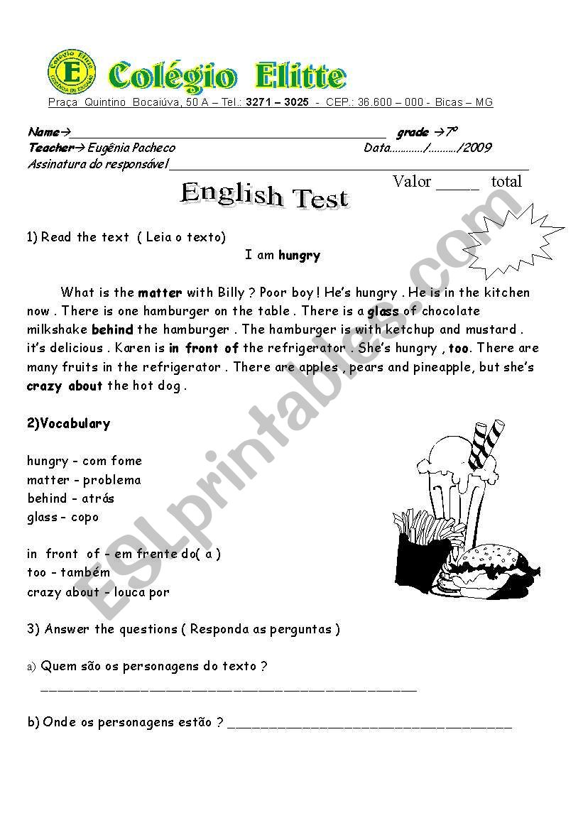 english test  worksheet