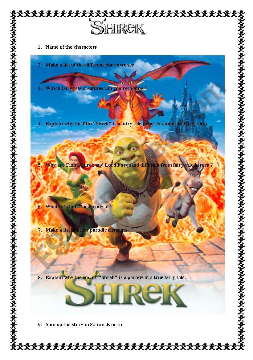 Shrek 1 worksheet