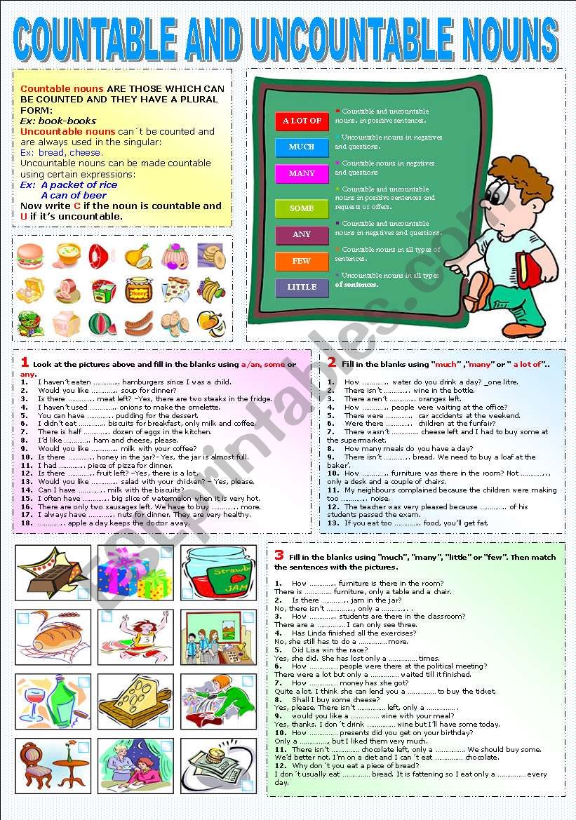 COUNTABLE AND UNCOUNTABLE NOUNS ESL Worksheet By Katiana