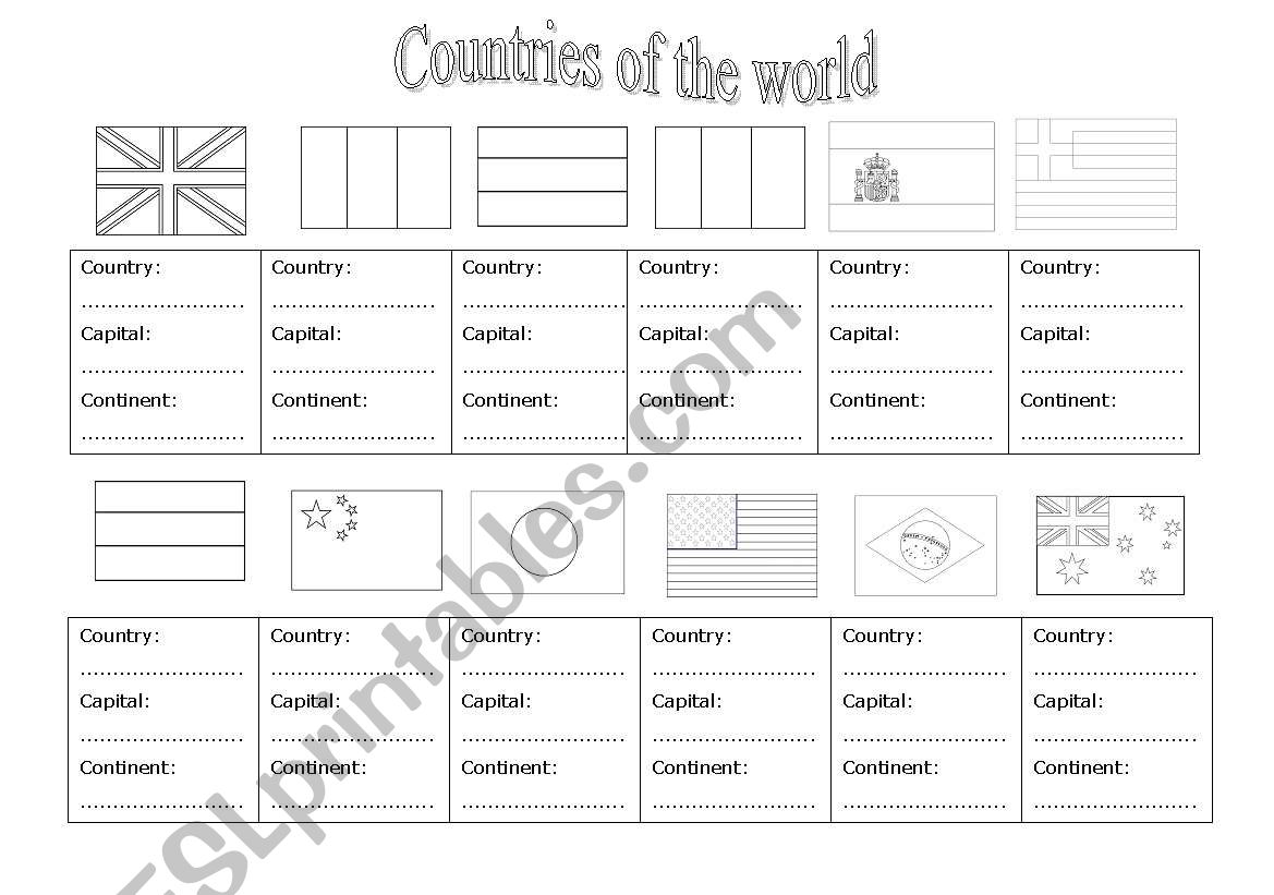 Countries of the world worksheet