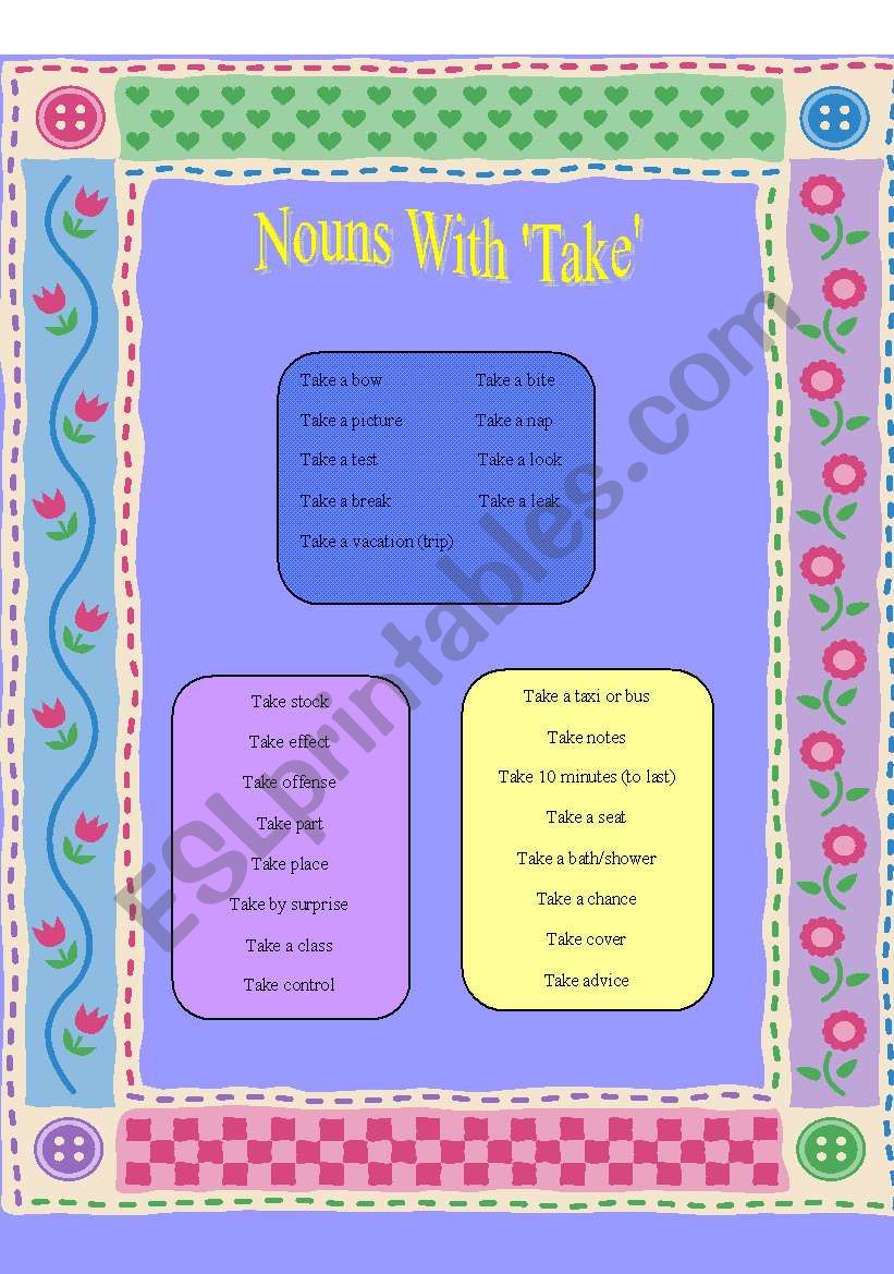 Nouns With Take worksheet