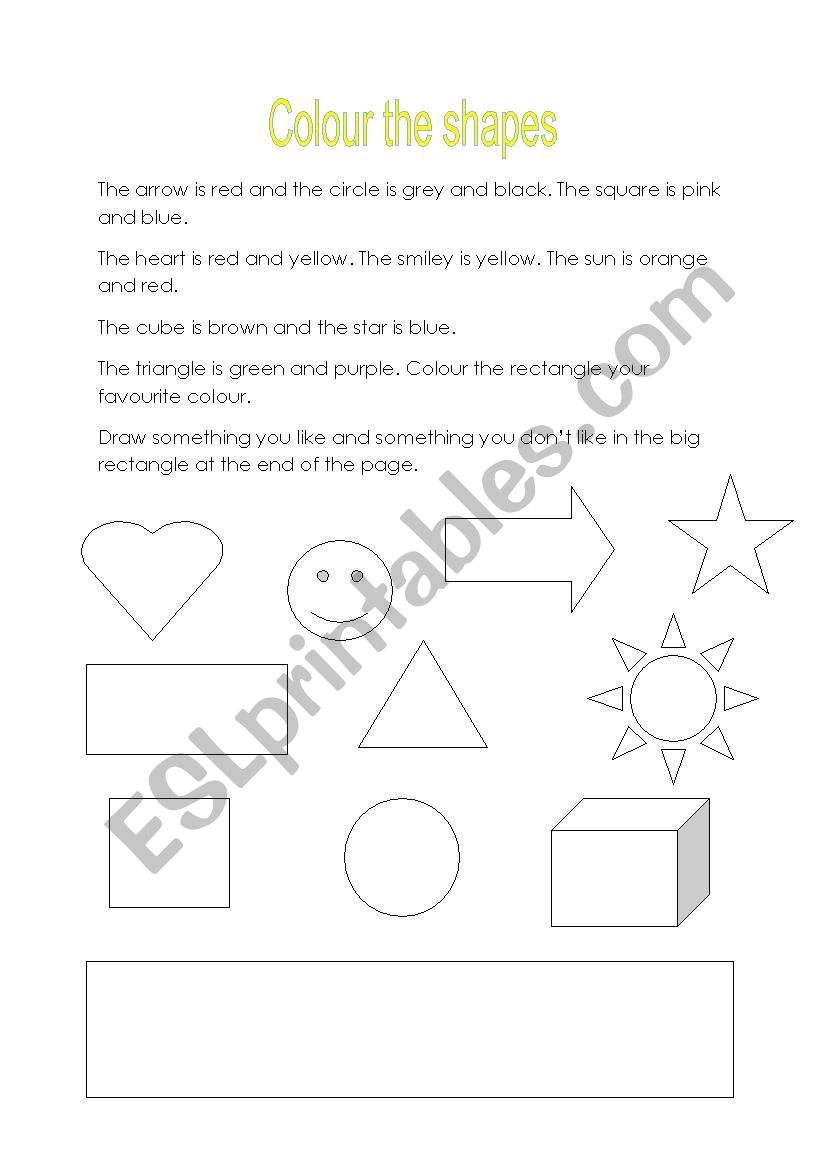 Read and colour the shapes worksheet
