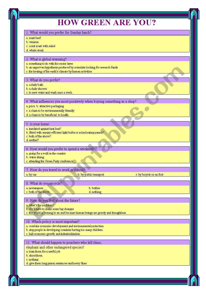 HOW GREEN ARE YOU? worksheet