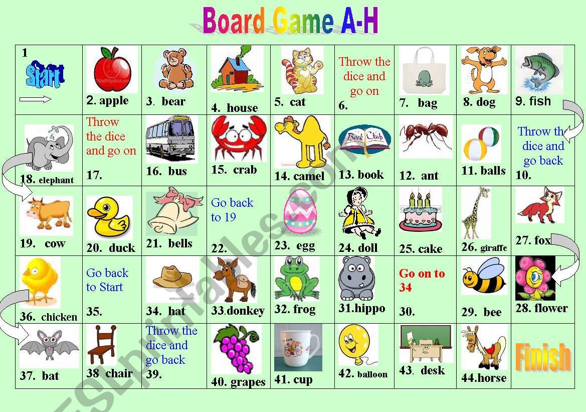 Board Game - Objects  ( Letter A-H)