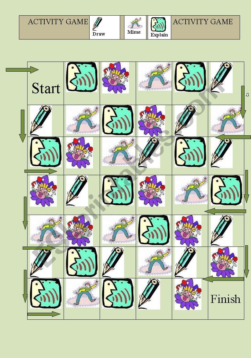 Draw-Mime-Explain-Game worksheet