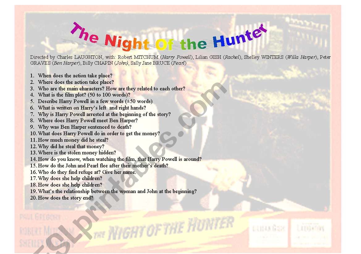 The Night of the Hunter worksheet