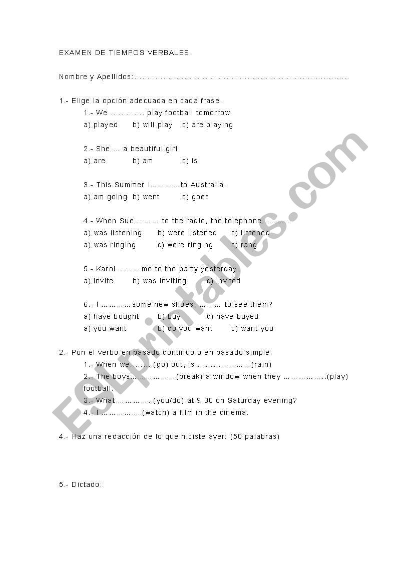 Past Tenses worksheet