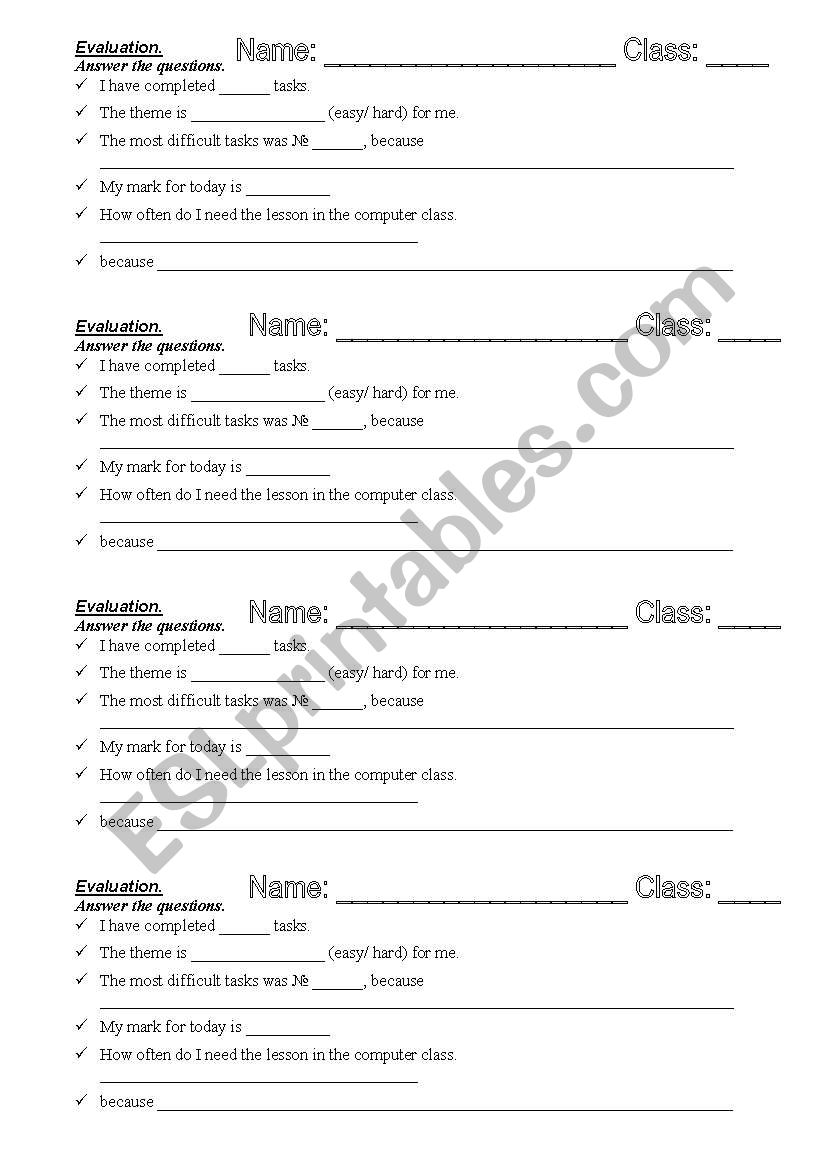 Evaluation sheet worksheet