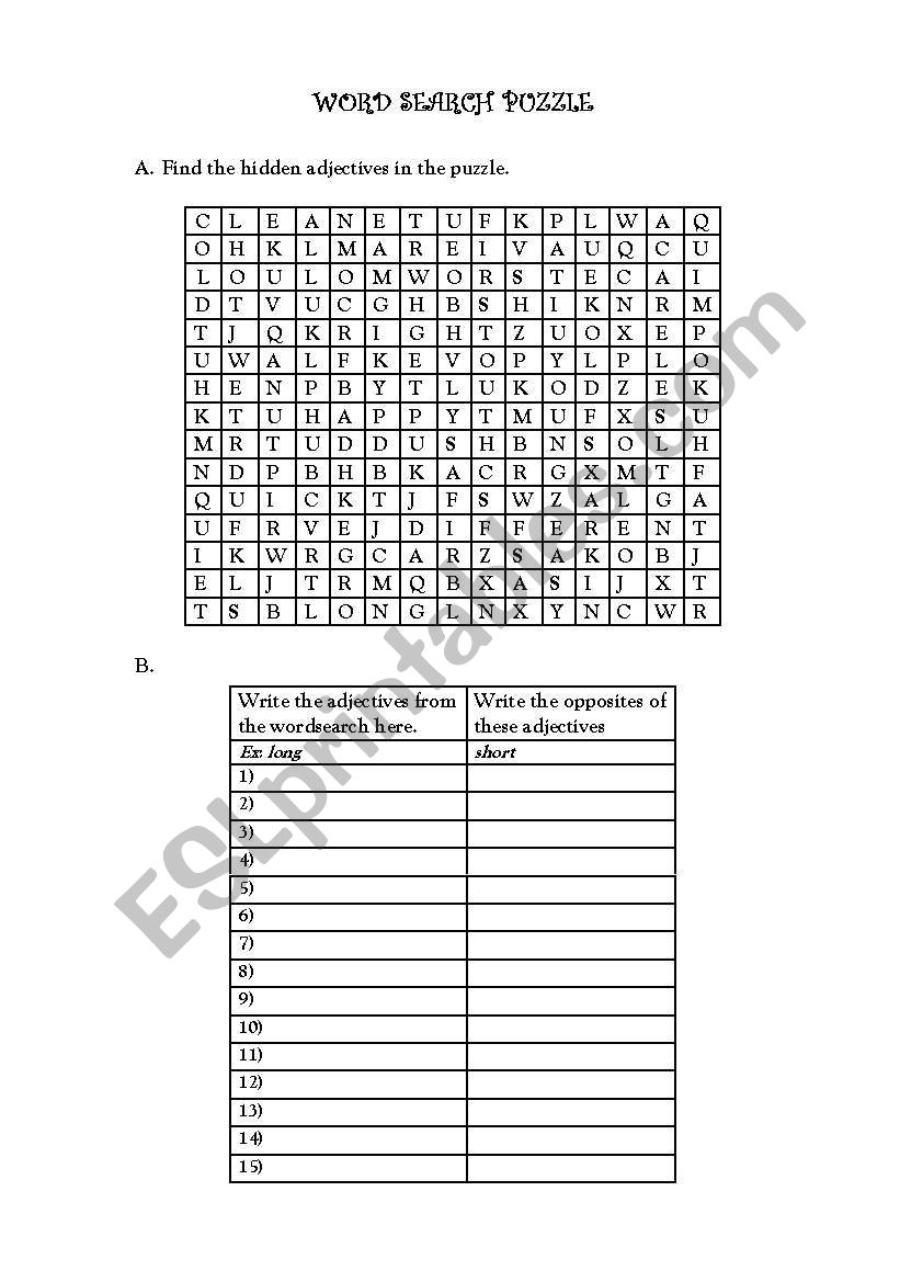 word search puzzle worksheet