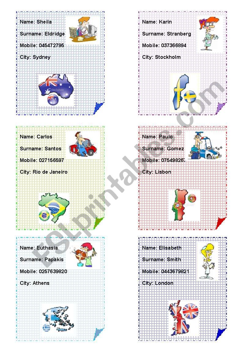 Jobs - ID cards (1/5) worksheet