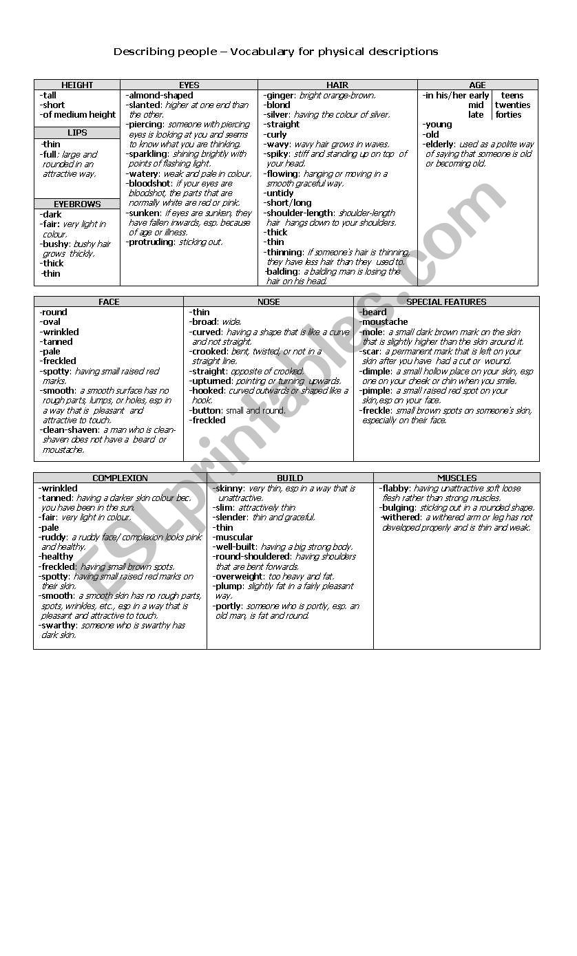 Describing people worksheet