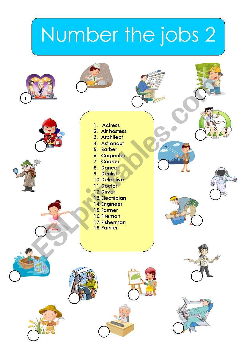Number the jobs 2 worksheet