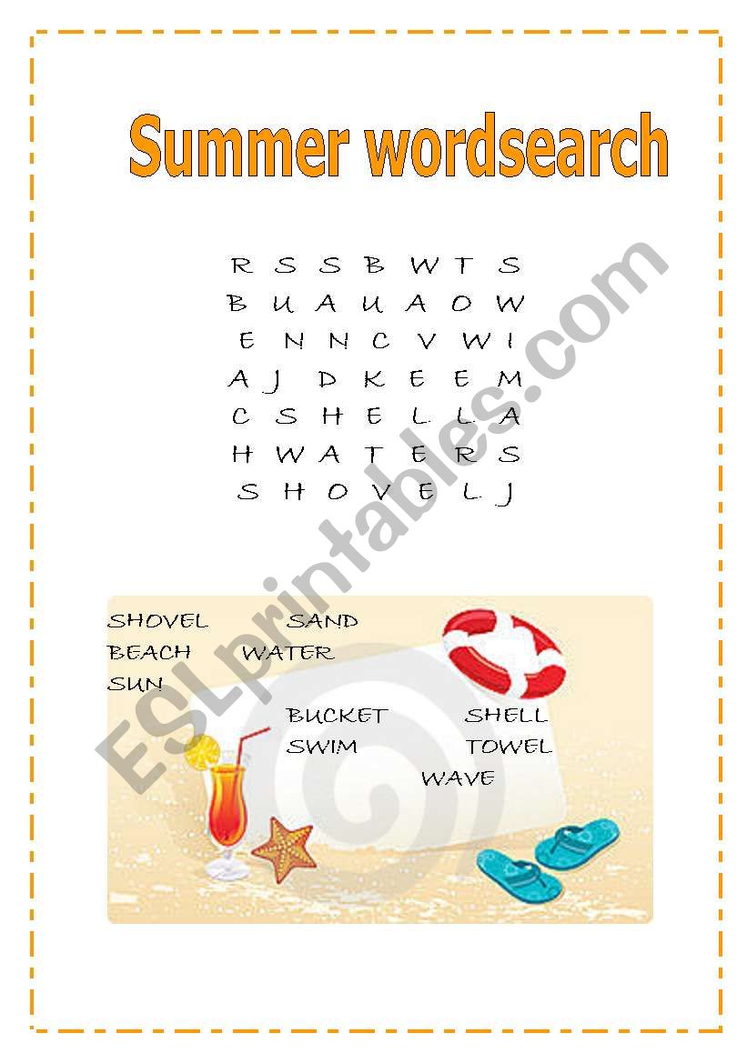 summer wordsearch  worksheet