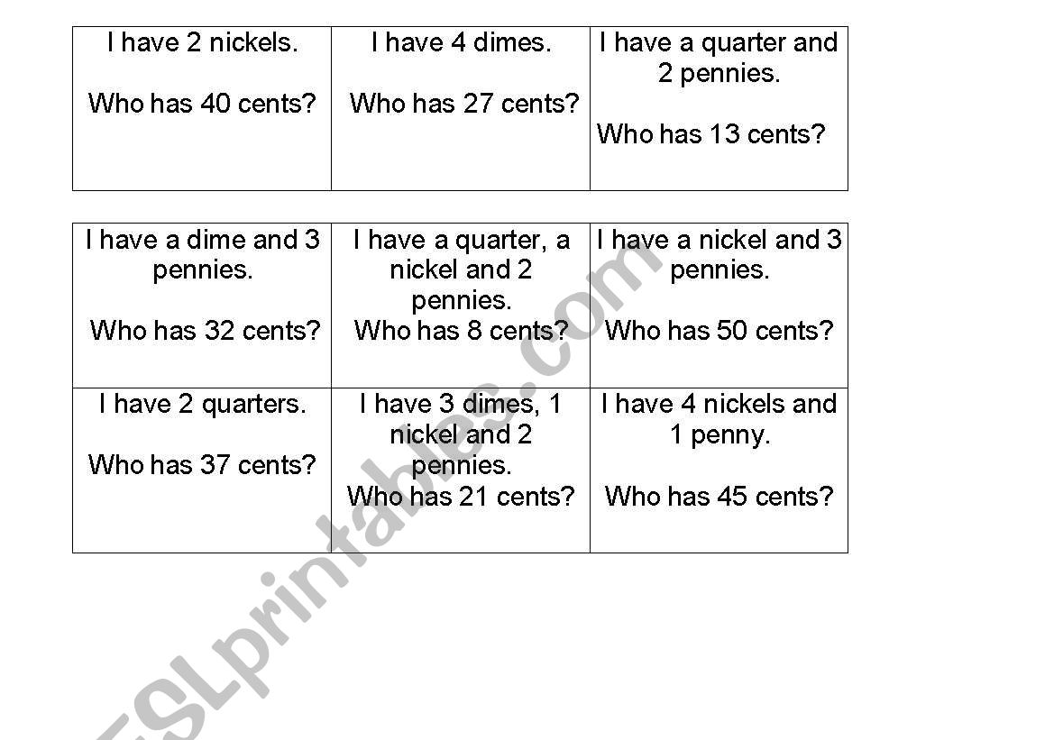 I have..who has...coins worksheet