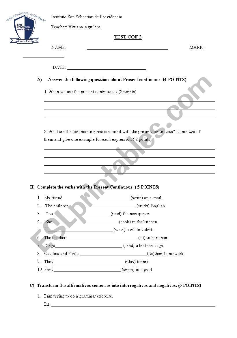 Present Continuous  worksheet