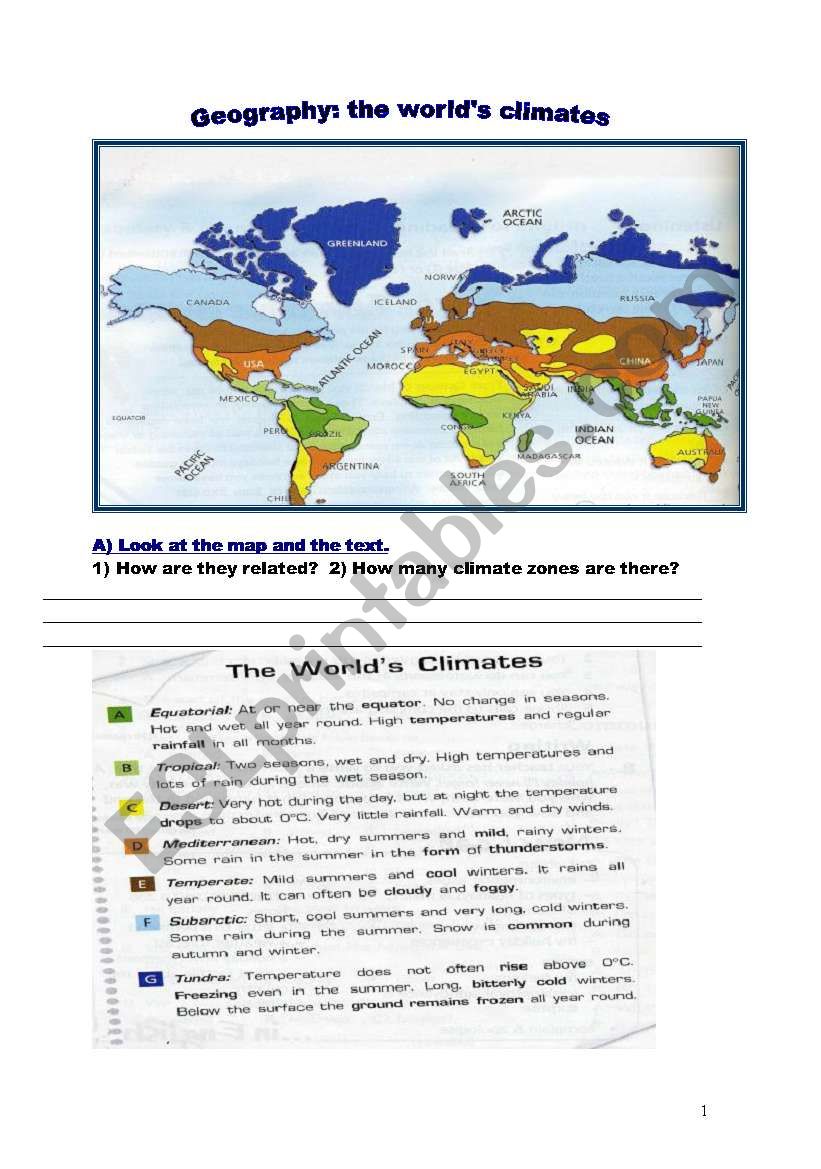 The worlds climates worksheet