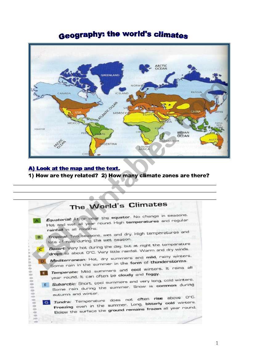 The worldÂ´s climates worksheet