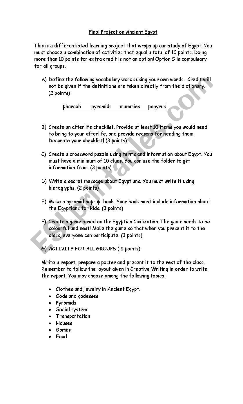 Ancient Egypt worksheet