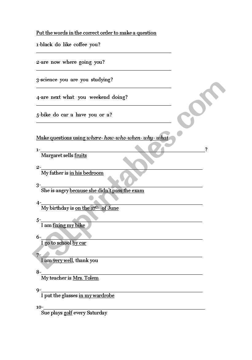 Make Questions worksheet